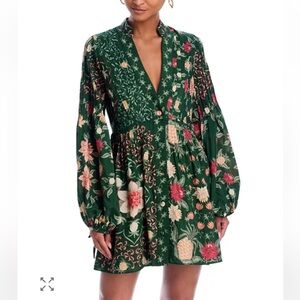 NWT Farm Rio Green Pineapple Garden Long Sleeve Mini Dress XS